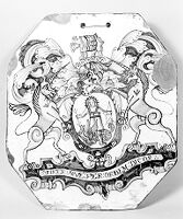 view M0013096: Polychrome pill tile of Lambeth delftware, c.1750