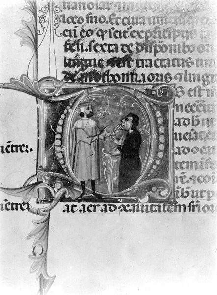 M0013712: Historiated initial: physician and a man