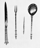 view M0013414: Silver tableknife, fork, spoon and toothpick
