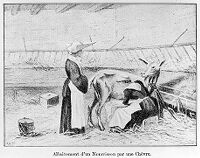 view M0013656: Illustration depicting a child feeding direct from a goat