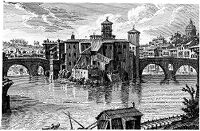 view M0013483: Illustration of 'The Hospital on the island in the Tiber'.