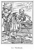 view M0013565: Illustration of an old man and a skeleton titled 'Le Viellard'