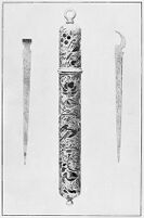 view M0013415: Toothpick and ear-scoop in gold and silver decorated case.