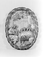 view M0014065: Carved panel showing Saint Felicity and her seven sons / M0014066: Wood panel showing Saint Florian