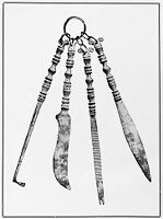 view M0013418: Set of four instruments including toothpick and knife on ring