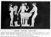 view M0014798: Greek women washing, decoration on an Attic red-figure stamnos, mid 5th century B.C.