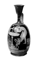 view M0014794: Lekythos showing a woman washing her hair, 4th century B.C.