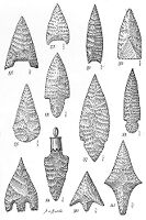 view M0015021: Illustration of Neolithic and Bronze Age arrowheads made from different rock