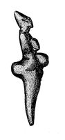 view M0015043: Illustration of a carved female figure of crystalline talc from a Grimaldi cave, Upper Palaeolithic period