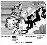 view M0014990: Map showing the relationship between land and sea around the British Isles during the early post-glacial period of emergence