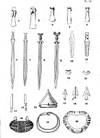 view M0015037: Illustration of Bronze Age Period IV implements, ornaments and pottery