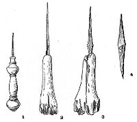 view M0015082: Bronze tattoing needles mounted in bone, Illustration of Iron Age