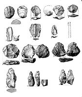 view M0015030: Illustration of Lower Paleolithic flakes and cores from Chapel Pill, Abbots Leigh, Somerset