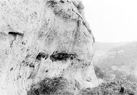 view M0015774: View of platform overhanging a water supply basin cut into rock at Les Eyzies-de-Tayac, Dordogne, France