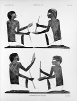 view M0015821: The manufacture of flint knives as represented in Tomb 15, Beni Hasan, Egypt