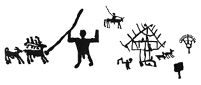 view M0015467: Illustration of rock carvings of dwellings and domestic animals, Iron Age