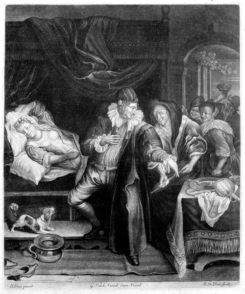 M0015516: A physician examining a female patient, mezzotint