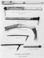 view M0016041: Seven Maori tattooing instruments