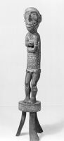 view M0016043: Anthropomorphic effigy with incised designs picked out in white, Trobriand Islands, Western Pacific