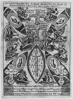 view M0016851: Contents of a breverl showing the emblems of various saints