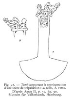 view M0016568: Illustration of an implement with a handle decorated to show trephination taking place