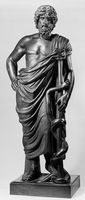 view M0016985: Bronze statue of Asclepius with his serpent staff