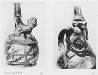 view M0016591: Two Peruvian pots in the form of human figures showing Pott's disease