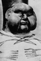 view M0016589: Peruvian vessel in the form of an obese human figure