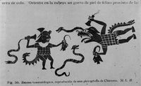 view M0016555: Drawing of a design found on a Peruvian pot showing the magical treatment of disease