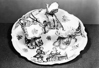 view M0016572: An Alorca faience or majolica dish showing three medical scenes