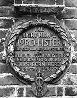 view M0016917: Plaque at Upton House, birthplace of Joseph Lister / M0016918: Advertisement for an optical projection apparatus, of the kind probably belonging to the Lister family