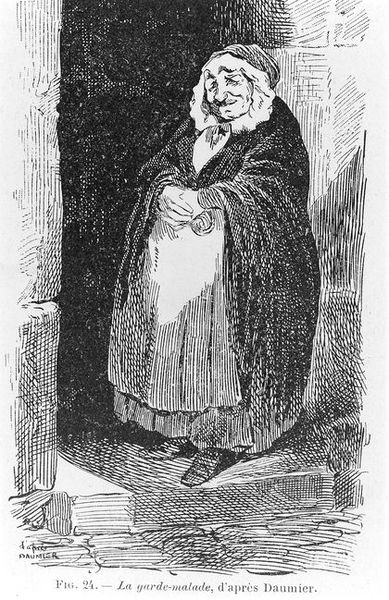 M0017460: Sketch of a French nurse, after etching by Daumier