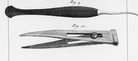 view M0017020: Illustration of a pair of spring forceps, with a slide for securing the artery