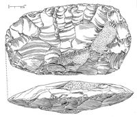 view M0017182: Illustration of a massive cleaver type of bifacial flint implement