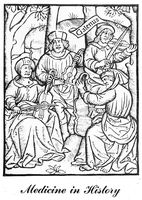 view M0017050: Illustration of Hippocrates, Aristotle, Plato and Galen