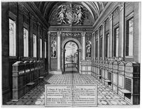 view M0017130: View of the hall and cabinets housing the collections of stone in the Vatican, 1719