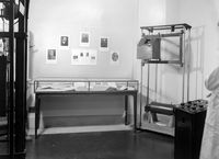 view M0017550: Wellcome Historical Musem exhibition "Electricity in the Service of Medicine": display cases