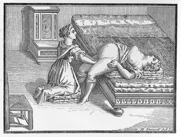 M0017672: Illustration of a childbirth postition, Italy, 16th century