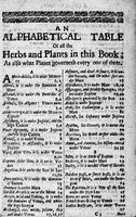 view M0017788: Culpeper: <i>The English Physician Enlarged</i>, 1669: table of herbs and plants