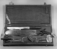 view M0017776: A British military surgical instrument case with instruments, late 18th century