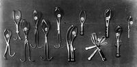view M0019463EK: Series of pairs of obstetrical forceps in Holland