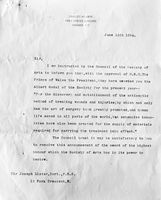 view M0019519EA: Letter to Joseph Lister from the Secretary of the Society of Arts awarding him the Albert Medal, 1894: first page