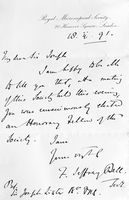view M0019520: Letter to Joseph Lister from the Royal Microscopical Society announcing his election as Honorary Fellow of the Society, 1891