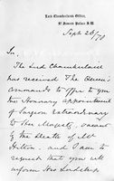 view M0019496EA: Letter from the Lord Chamberlain's office to Joseph Lister offering him the office of Surgeon Extraordinary to Her Majesty Queen Victoria, 26 September 1878